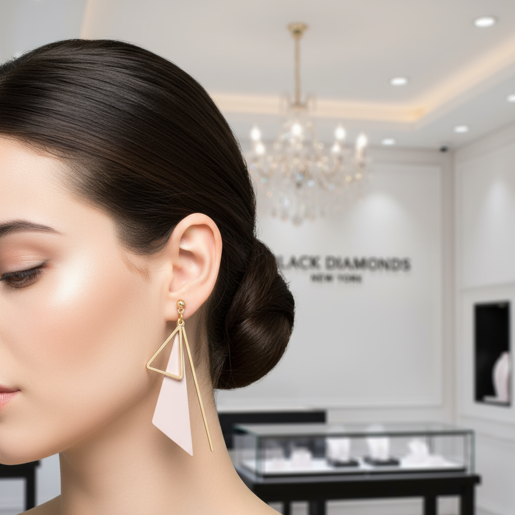 Irregular Geometric Triangle Earrings-Black Diamonds New York