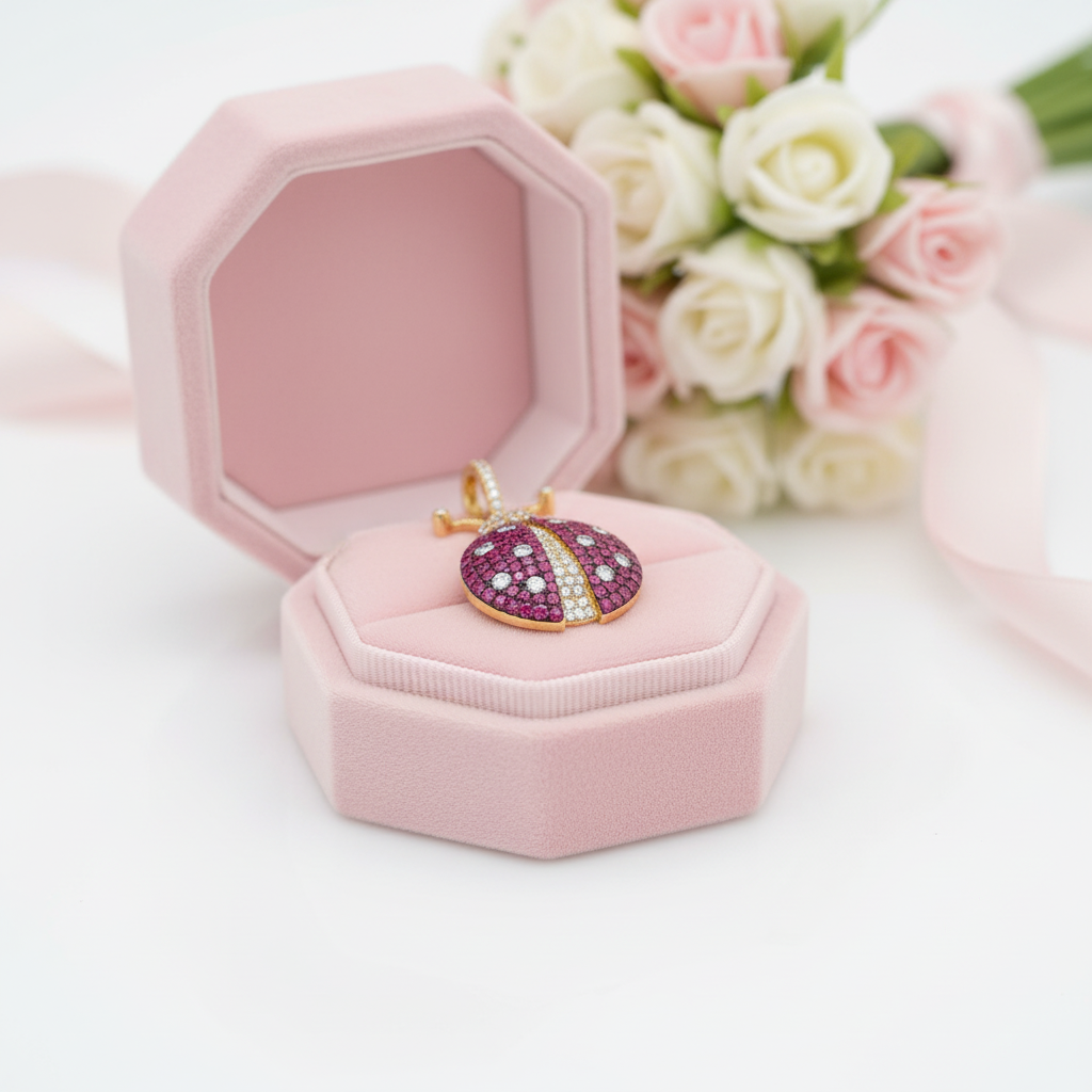Pink Diamond Option Ladybird Shape Asymmetric Earrings-Black Diamonds New York