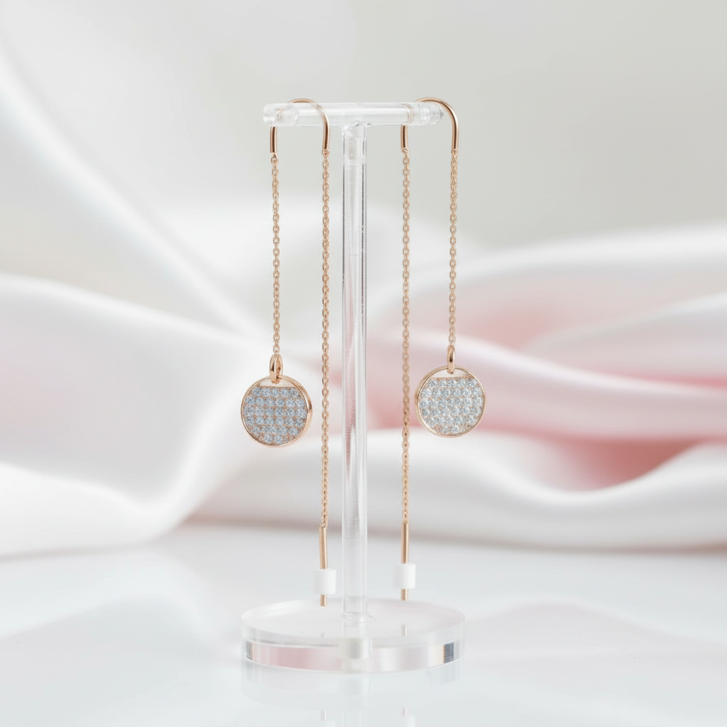 Diamond Option Long Fashionable Round Racket Shaped Drop Earrings-Black Diamonds New York