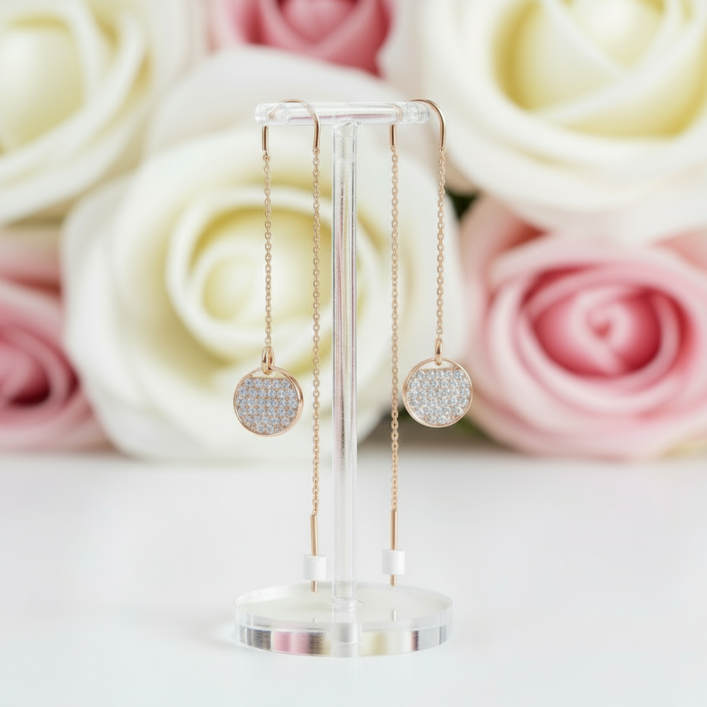 Diamond Long Fashionable Round Racket Shaped Drop Earrings – Black ...