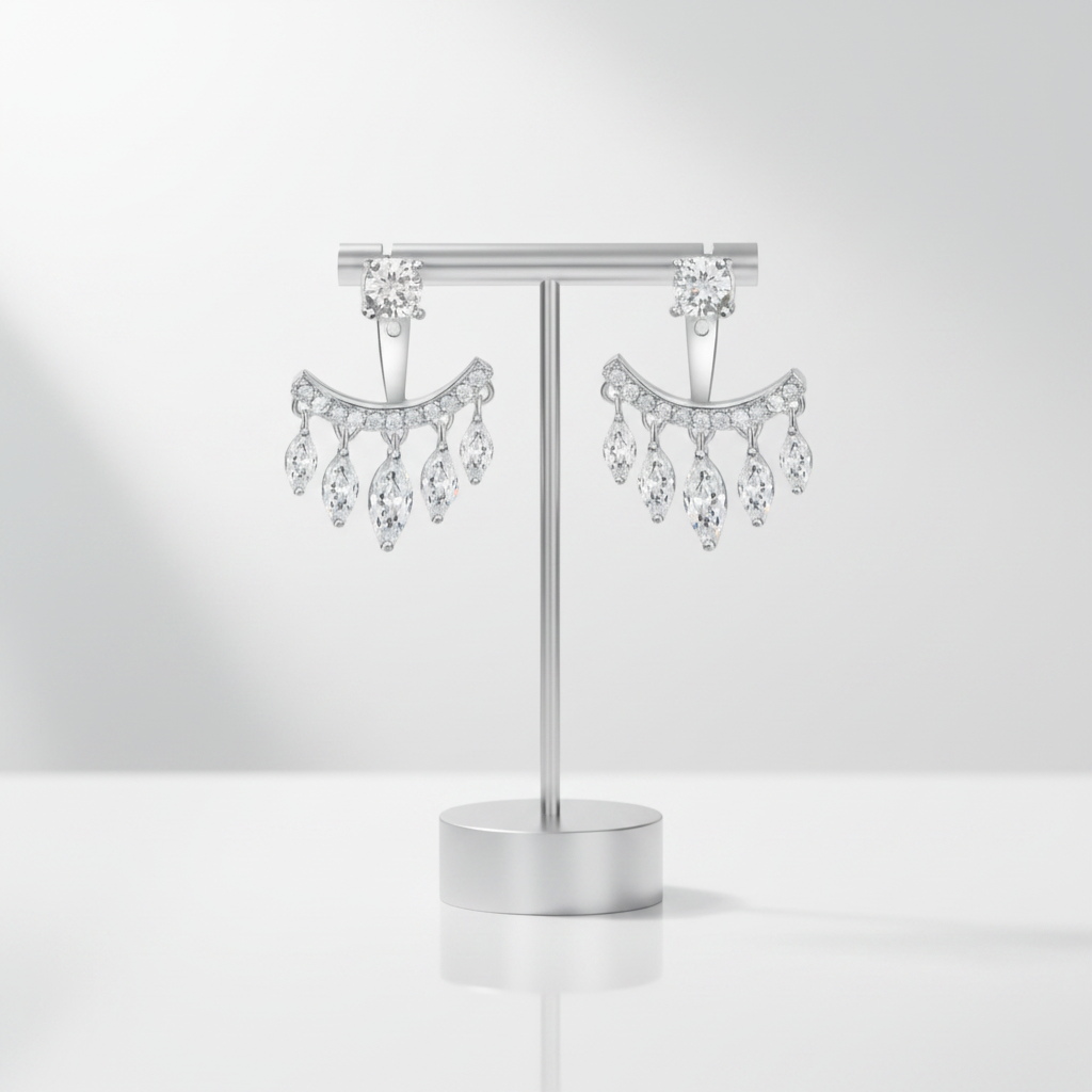 Magical Double Use Water Drip Diamond Option Tassel Earrings-Black Diamonds New York