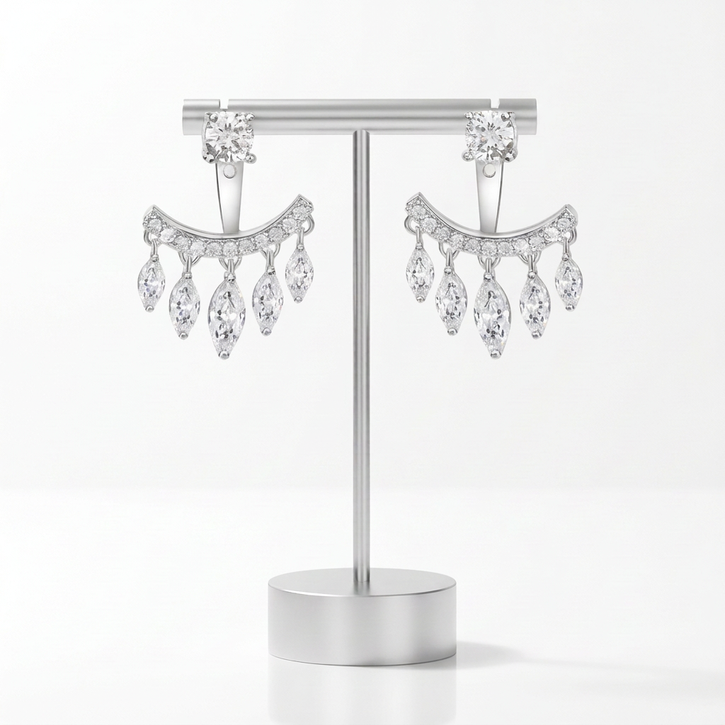 Magical Double Use Water Drip Diamond Option Tassel Earrings-Black Diamonds New York