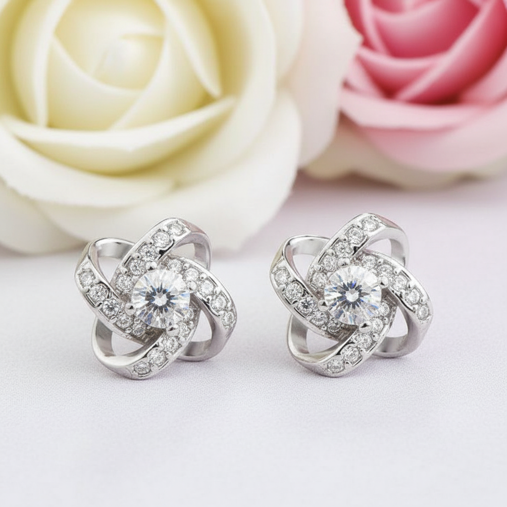 Round Diamond Romantic Four-leaf Clover Earrings-Black Diamonds New York