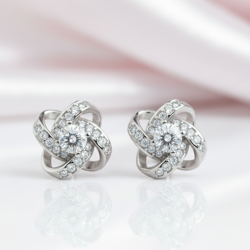 Round Diamond Option Romantic Four-leaf Clover Earrings-Black Diamonds New York