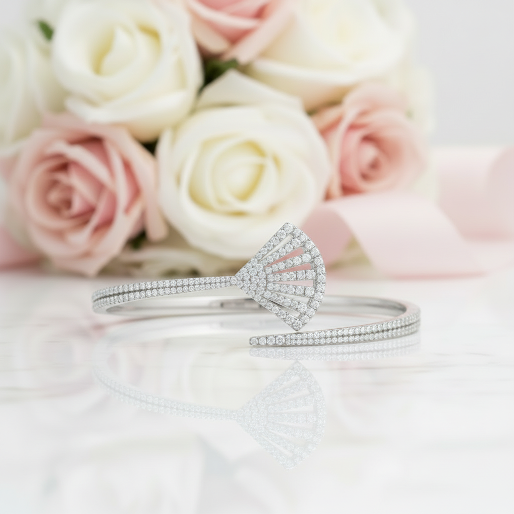 Scalloped Opening Diamond Option Bangle-Black Diamonds New York