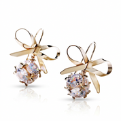 Round Diamond Option Short Simple Bow Earrings-Black Diamonds New York