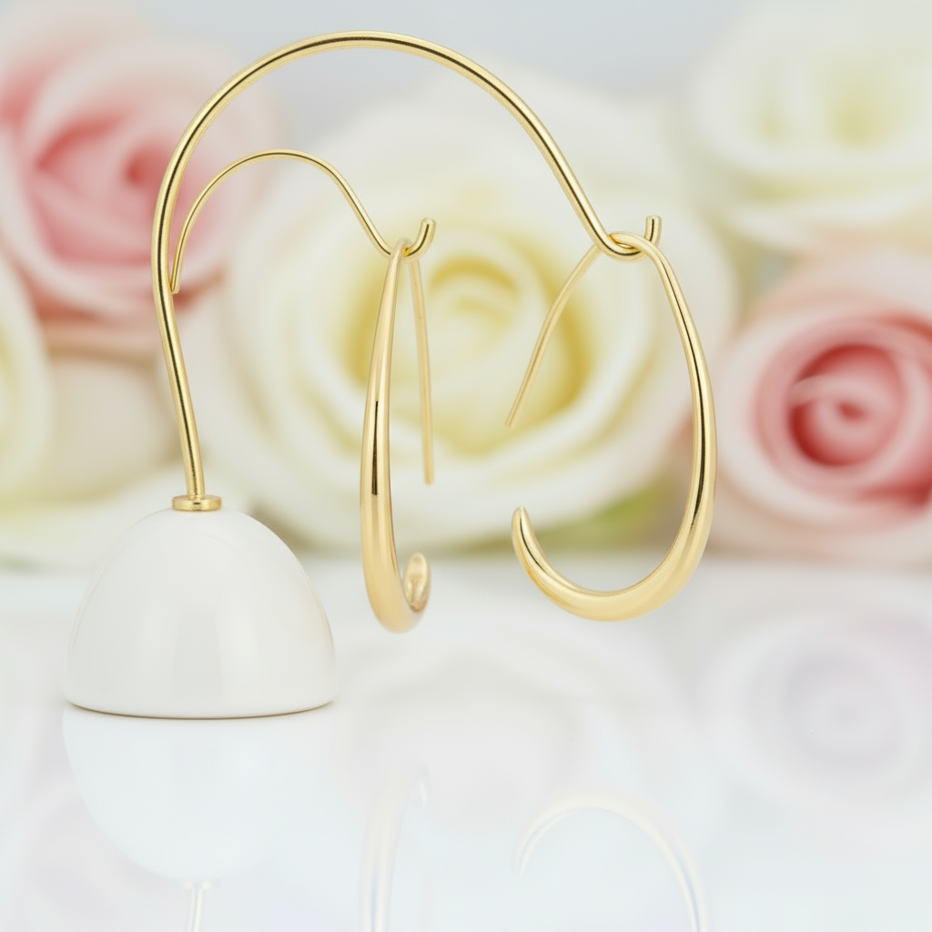 Simple Design of Elliptical Metal Earrings-Black Diamonds New York