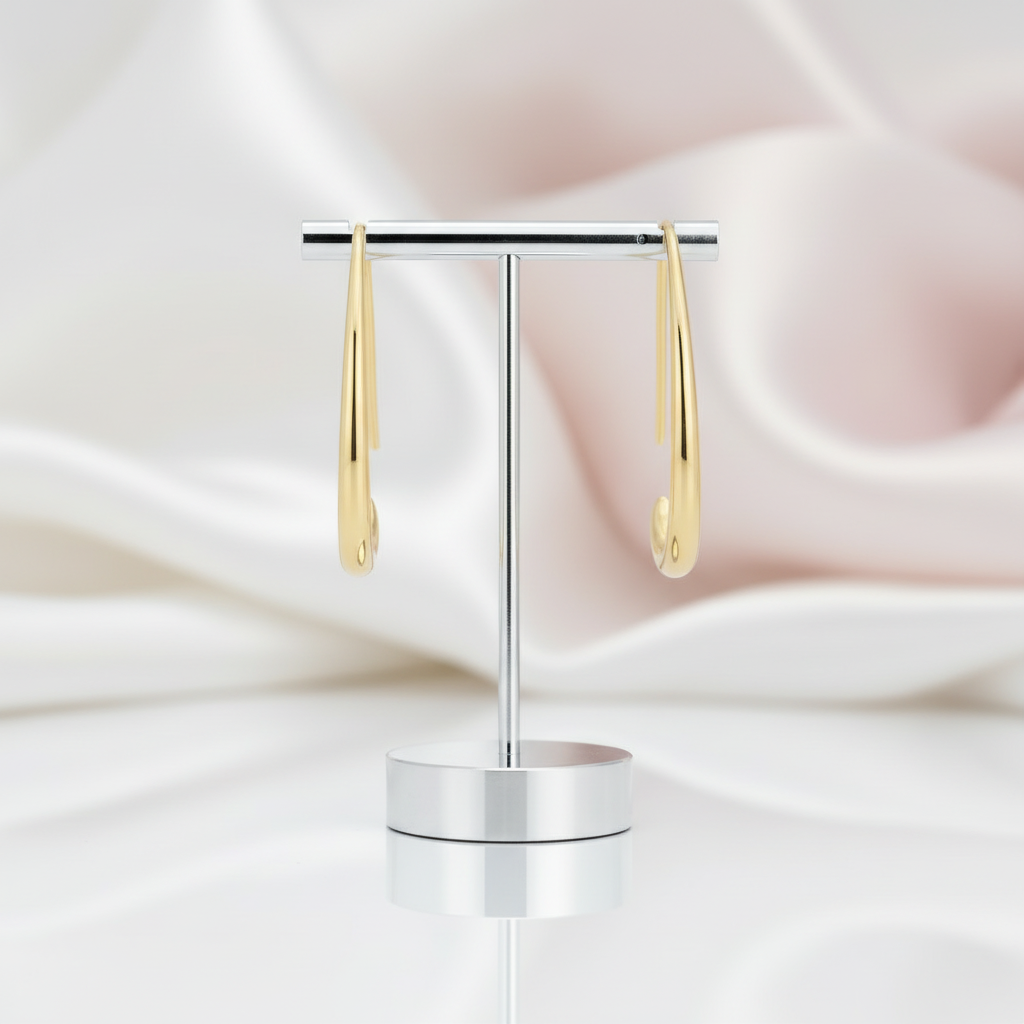 Simple Design of Elliptical Metal Earrings-Black Diamonds New York
