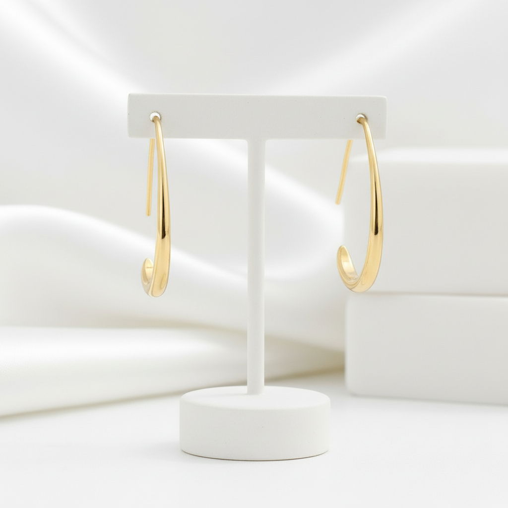 Simple Design of Elliptical Metal Earrings-Black Diamonds New York