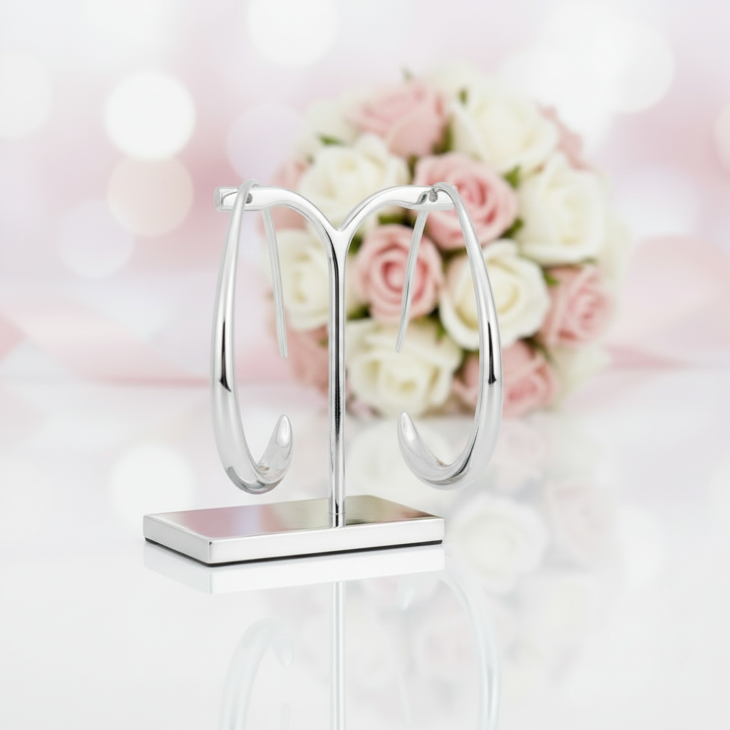 Simple Design of Elliptical Metal Earrings-Black Diamonds New York