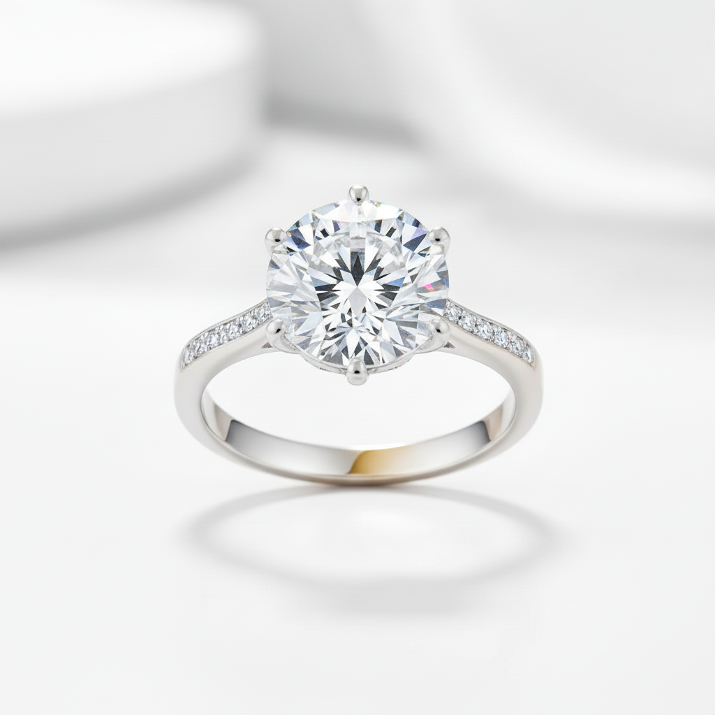 3.5Ct Round Diamond Option Six Prong Shiny Engagement Ring-Black Diamonds New York