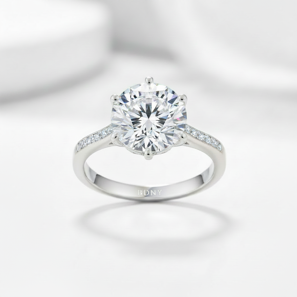 3.5Ct Round Diamond Option Six Prong Shiny Engagement Ring-Black Diamonds New York