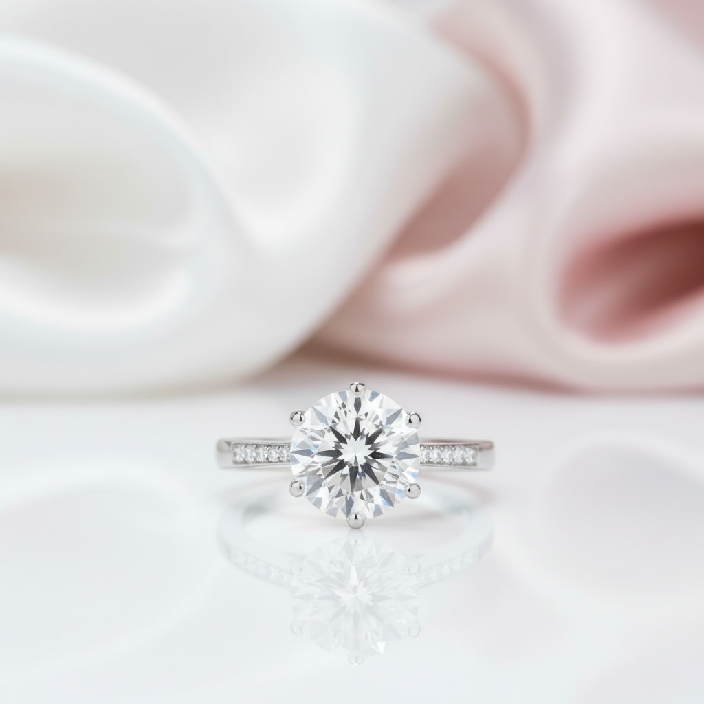 3.5Ct Round Diamond Option Six Prong Shiny Engagement Ring-Black Diamonds New York