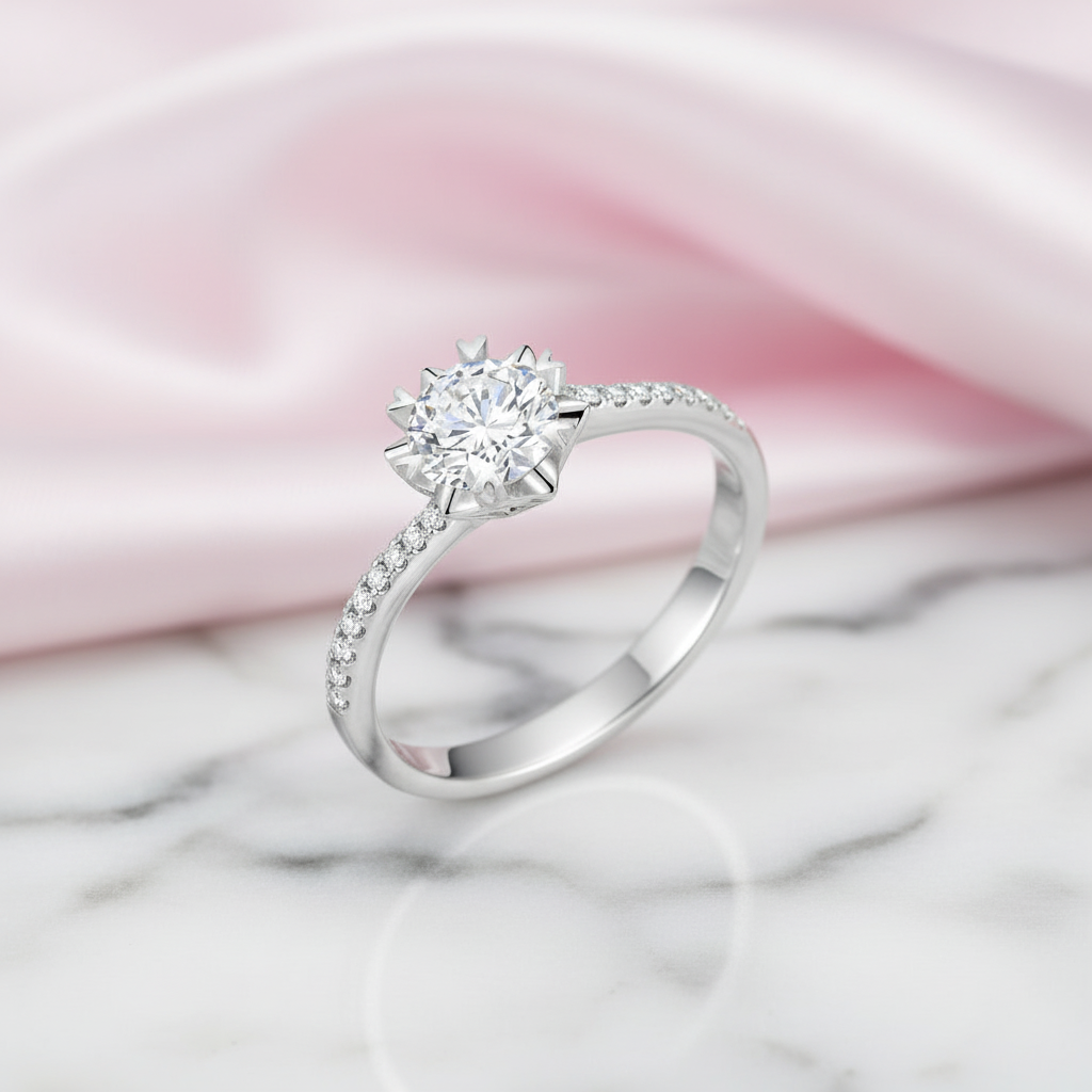 Round Diamond Option Heart Prong Twisting Snowflake Ring-Black Diamonds New York