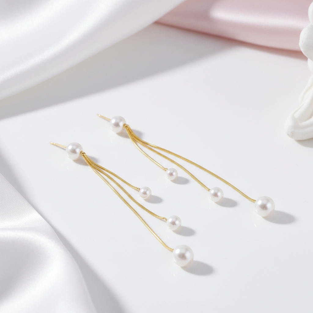 Unique Three Tassels Pearl Earrings-Black Diamonds New York