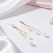 Unique Three Tassels Pearl Earrings-Black Diamonds New York