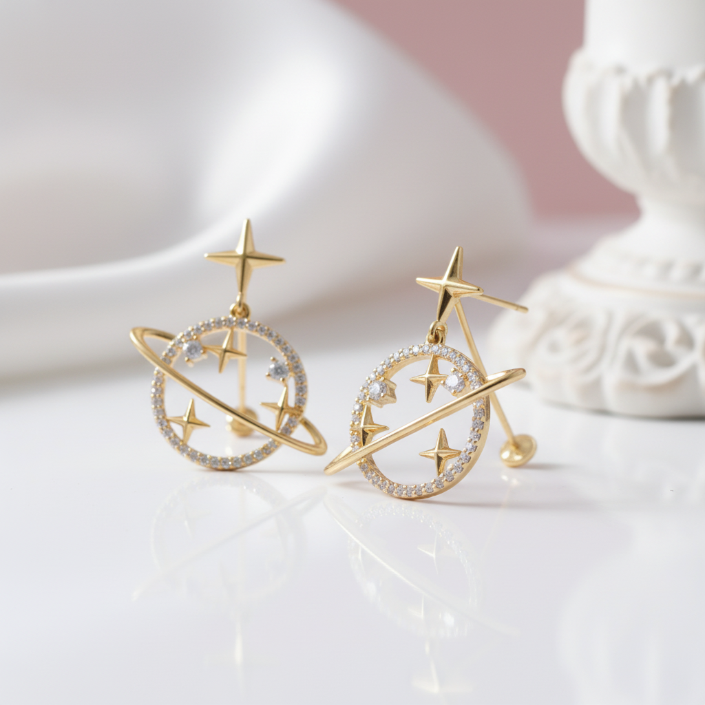 Unique Universe and Stars Diamond Option Earrings-Black Diamonds New York