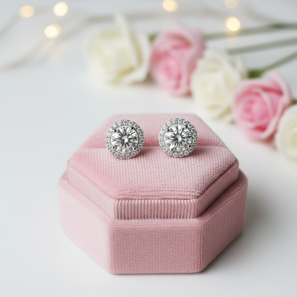 Four Prong Round Diamond Belle Dame Halo Earrings-Black Diamonds New York