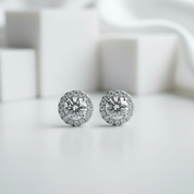 Four Prong Round Diamond Belle Dame Halo Earrings-Black Diamonds New York