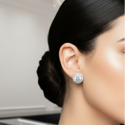 Four Prong Round Diamond Belle Dame Halo Earrings-Black Diamonds New York