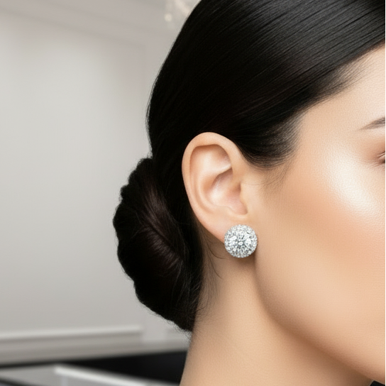 Four Prong Round Diamond Belle Dame Halo Earrings-Black Diamonds New York