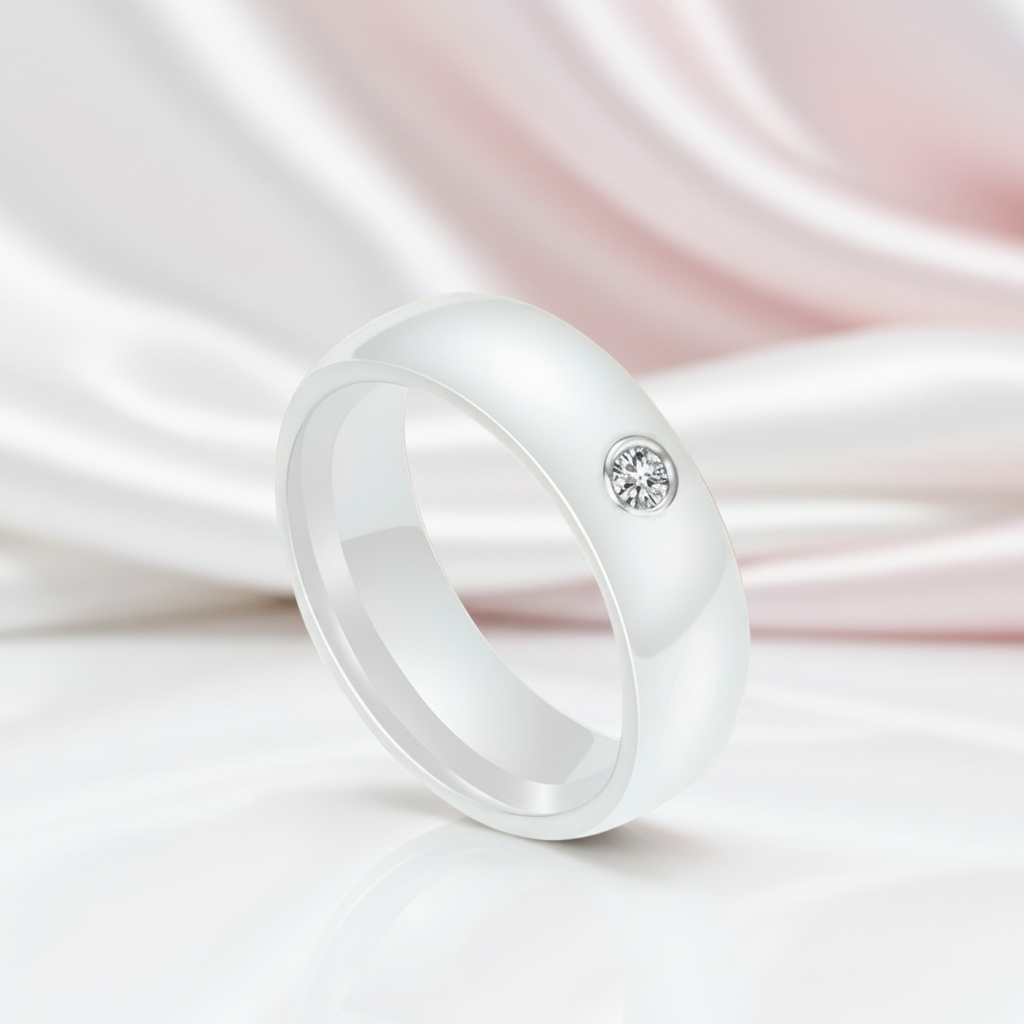 6mm Ceramic Wedding Band with Round Diamond-Black Diamonds New York