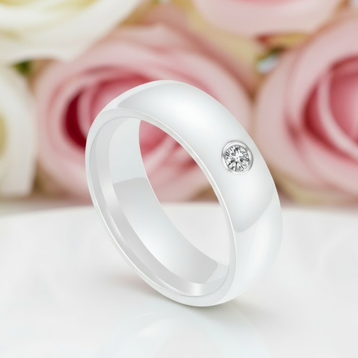 6mm Ceramic Wedding Band with Round Diamond-Black Diamonds New York