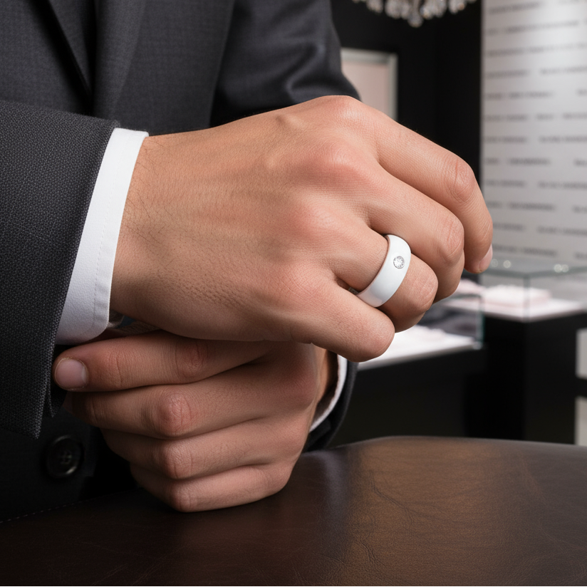 6mm Ceramic Wedding Band with Round Diamond-Black Diamonds New York