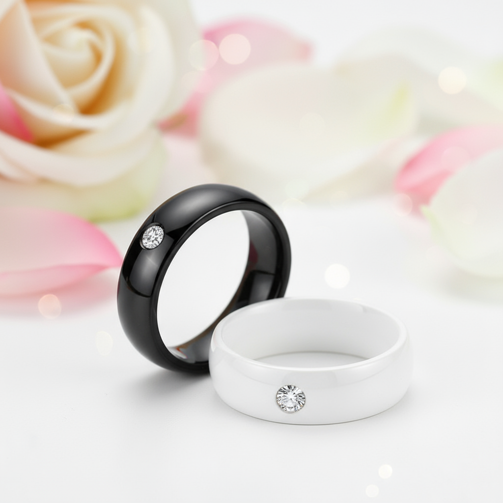 6mm Ceramic Wedding Band with Round Diamond-Black Diamonds New York