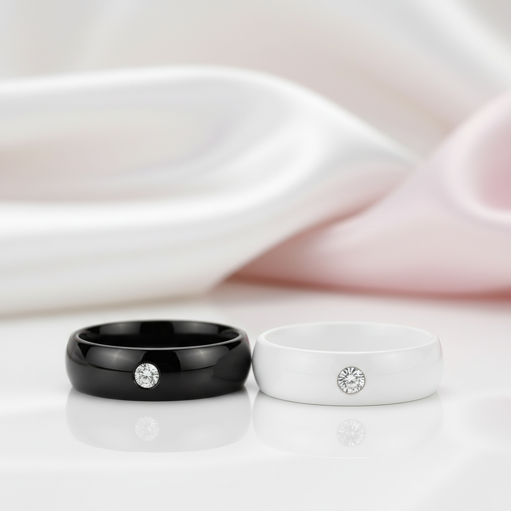 6mm Ceramic Wedding Band with Round Diamond-Black Diamonds New York