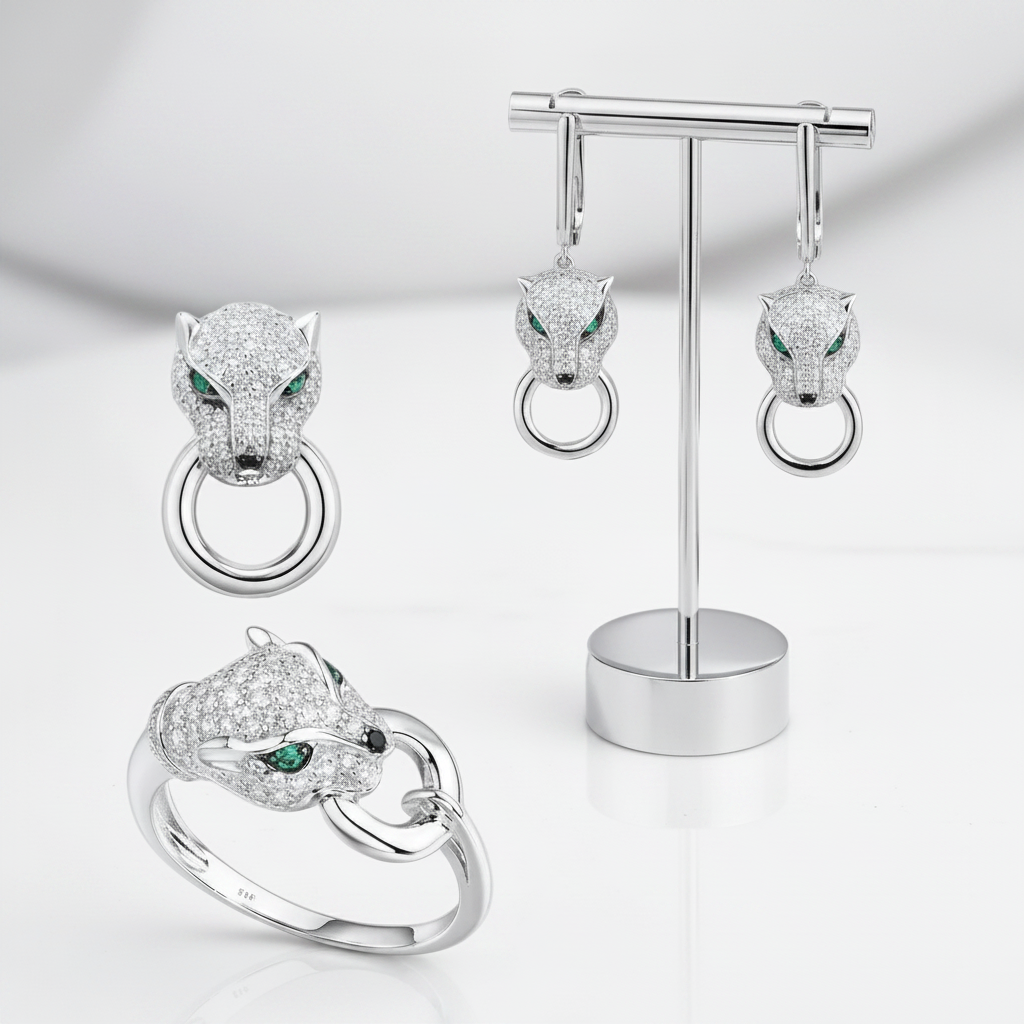 Green Diamond Option Leopard Jewelry Set-Black Diamonds New York
