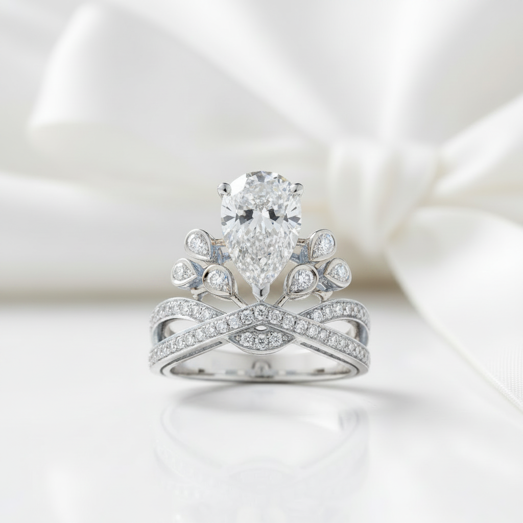 Pear-cut Diamond Option Crown Ring-Black Diamonds New York