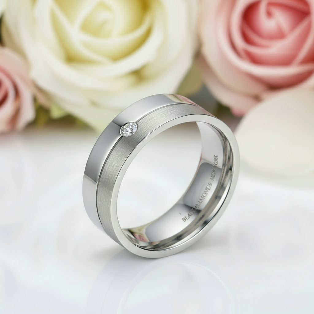 Round Diamond Option Titanium Men's Wedding Band-Black Diamonds New York