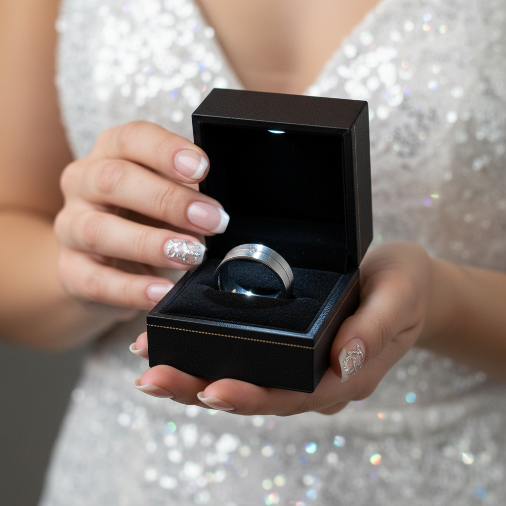 Round Diamond Option Titanium Men's Wedding Band-Black Diamonds New York