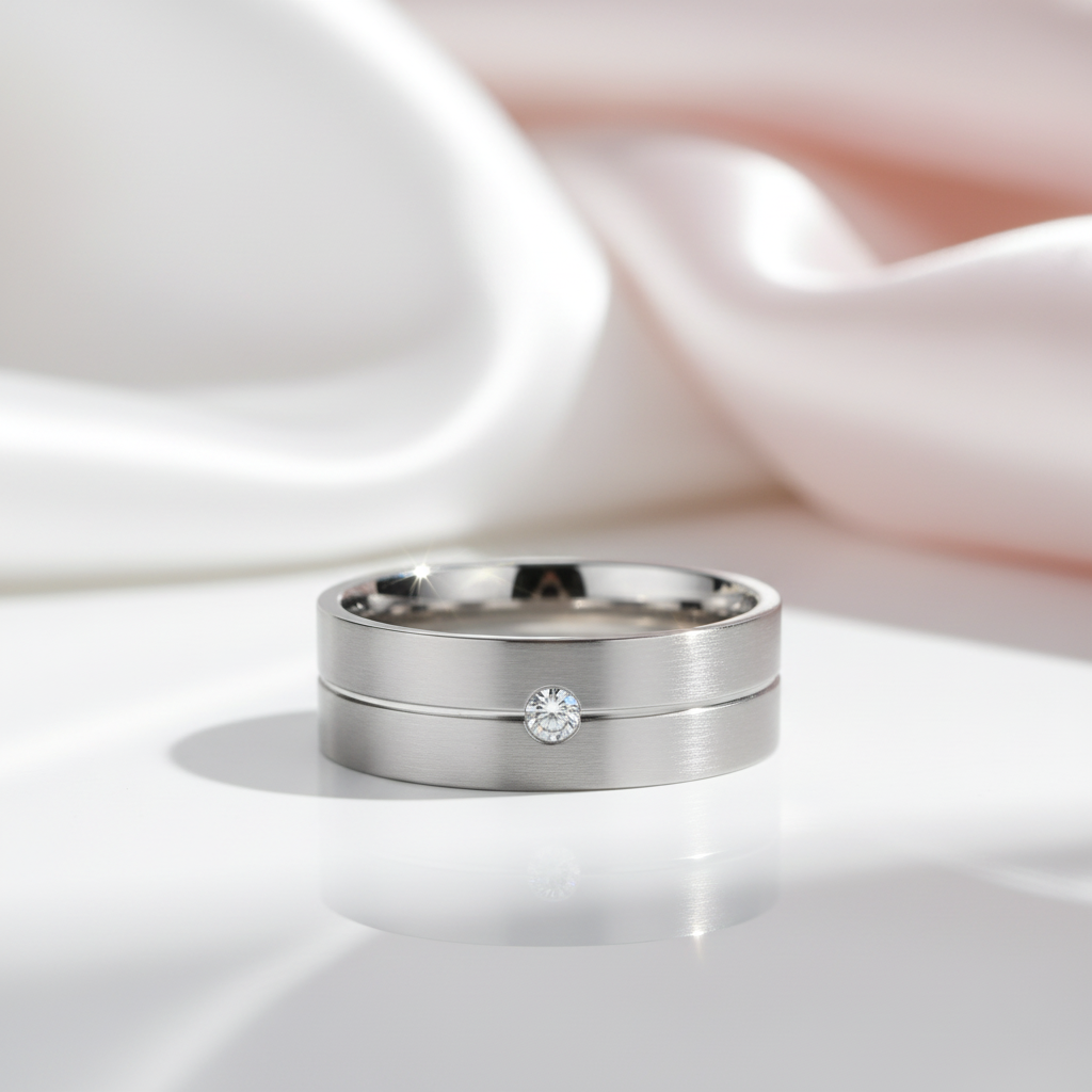 Round Diamond Option Titanium Men's Wedding Band-Black Diamonds New York