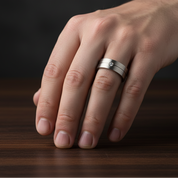 Round Diamond Titanium Men's Wedding Band-Black Diamonds New York