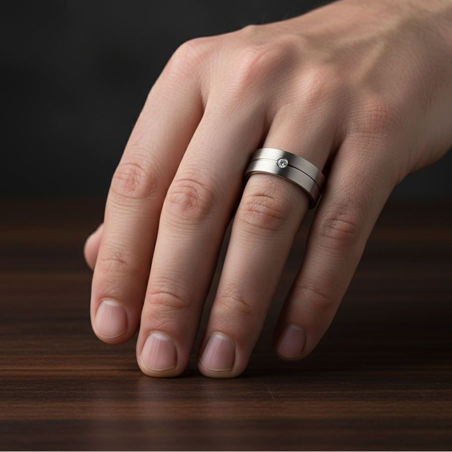 Round Diamond Titanium Men's Wedding Band-Black Diamonds New York