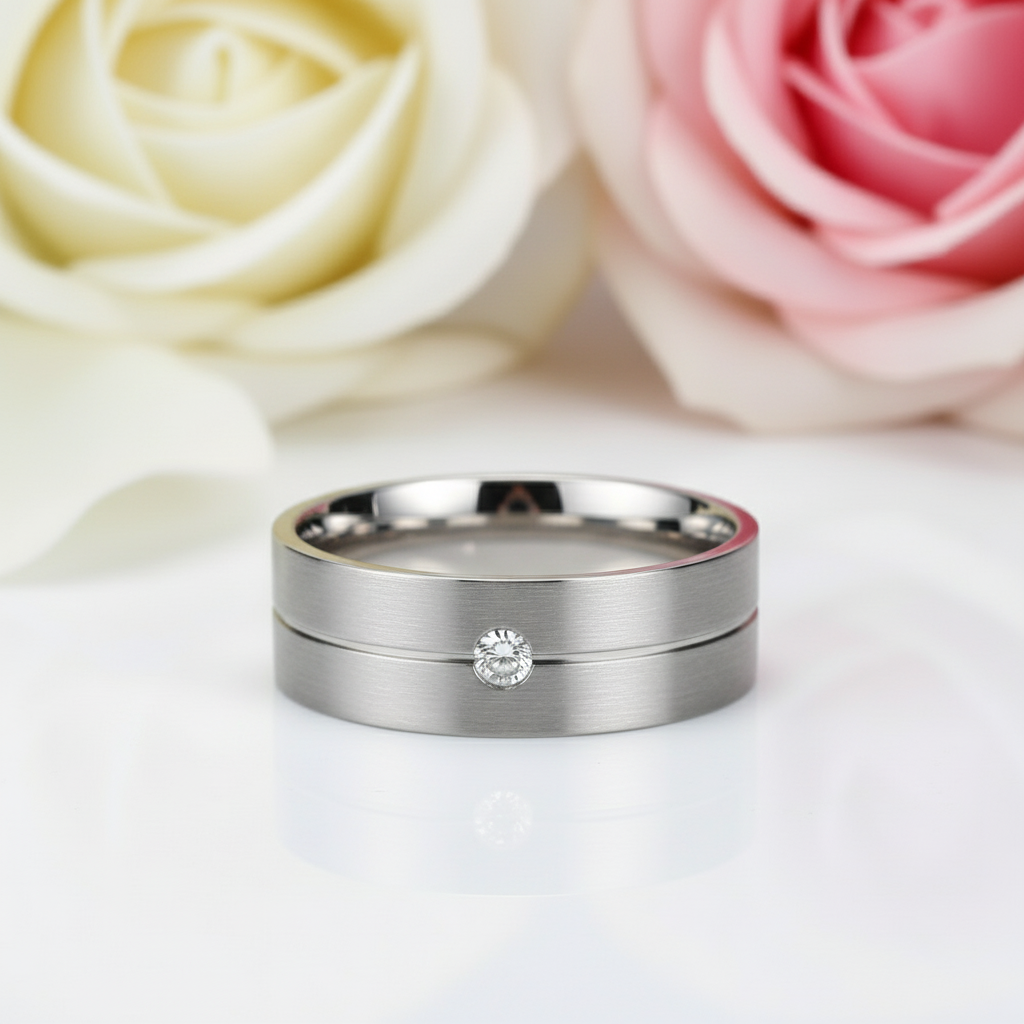 Round Diamond Titanium Men's Wedding Band-Black Diamonds New York