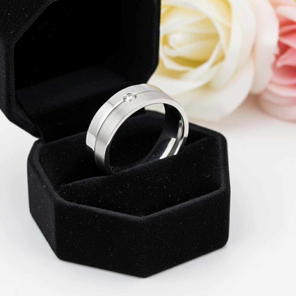 Round Diamond Titanium Men's Wedding Band-Black Diamonds New York