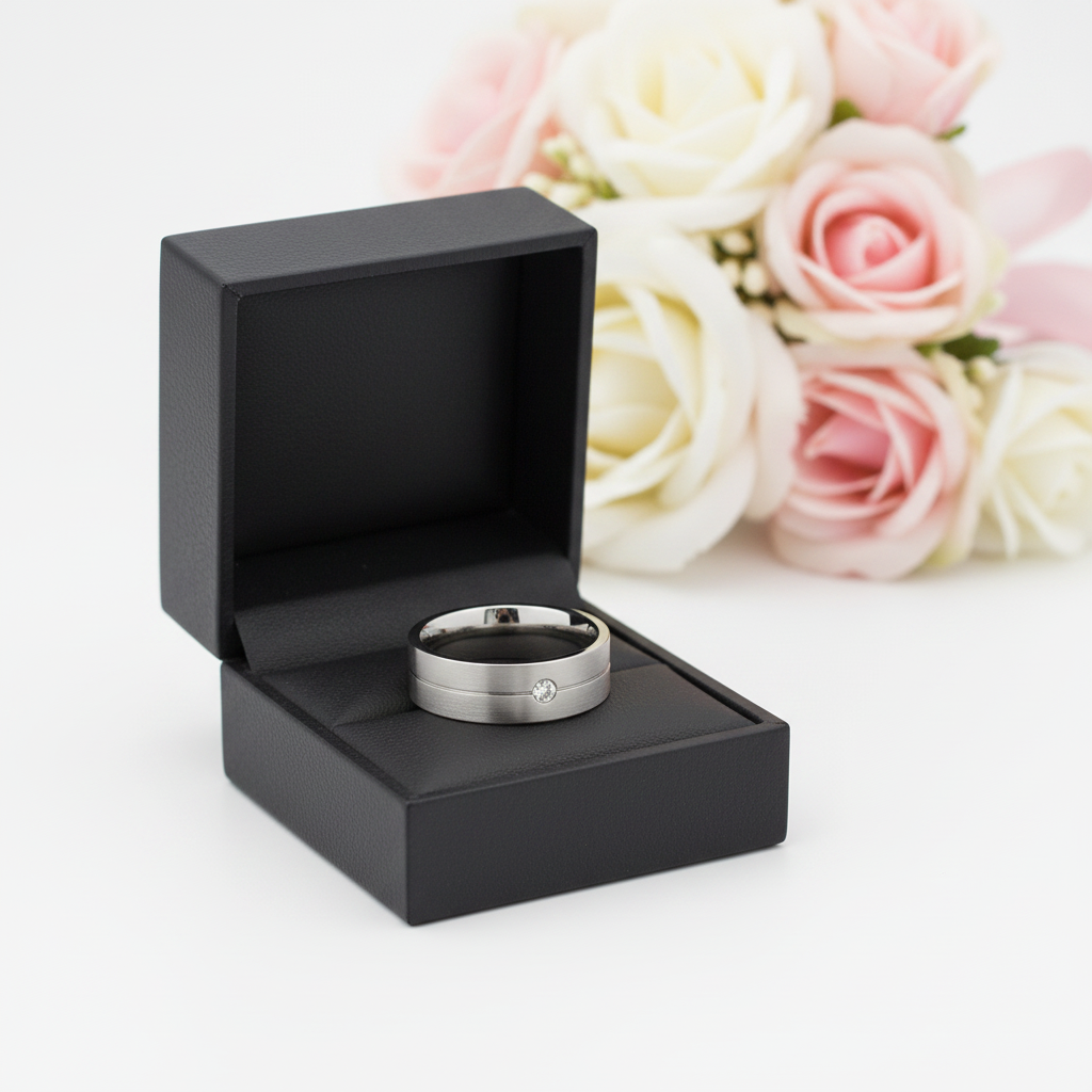 Round Diamond Option Titanium Men's Wedding Band-Black Diamonds New York