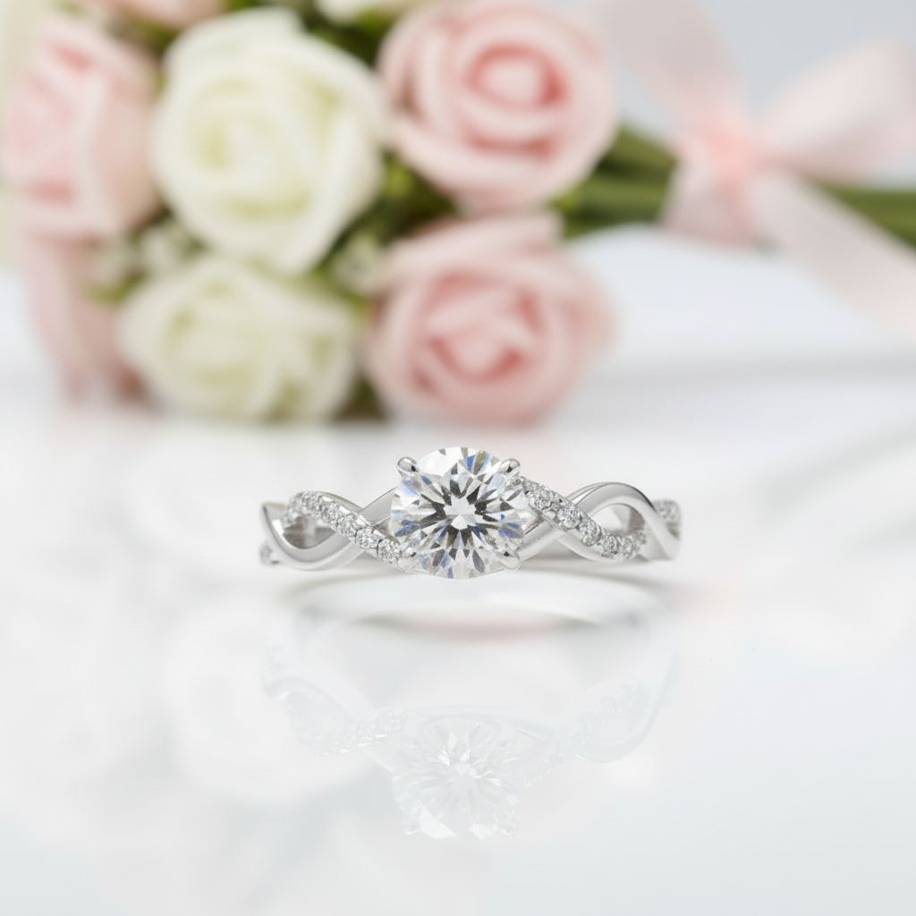 Unique Infinity Diamond Twisted Band Engagement Ring-Black Diamonds New York