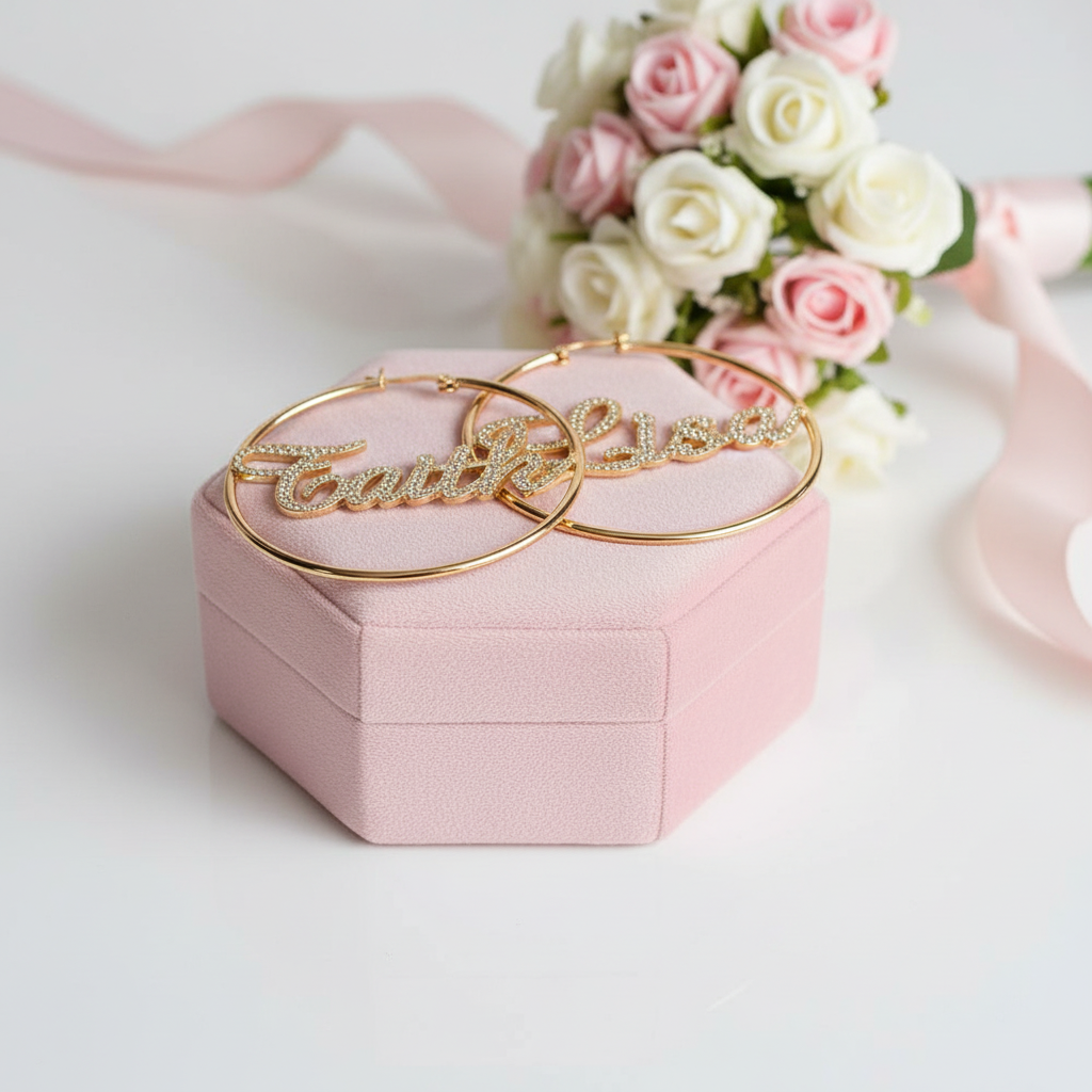 Diamond Option Nameplate Custom Hoop Earrings-Black Diamonds New York