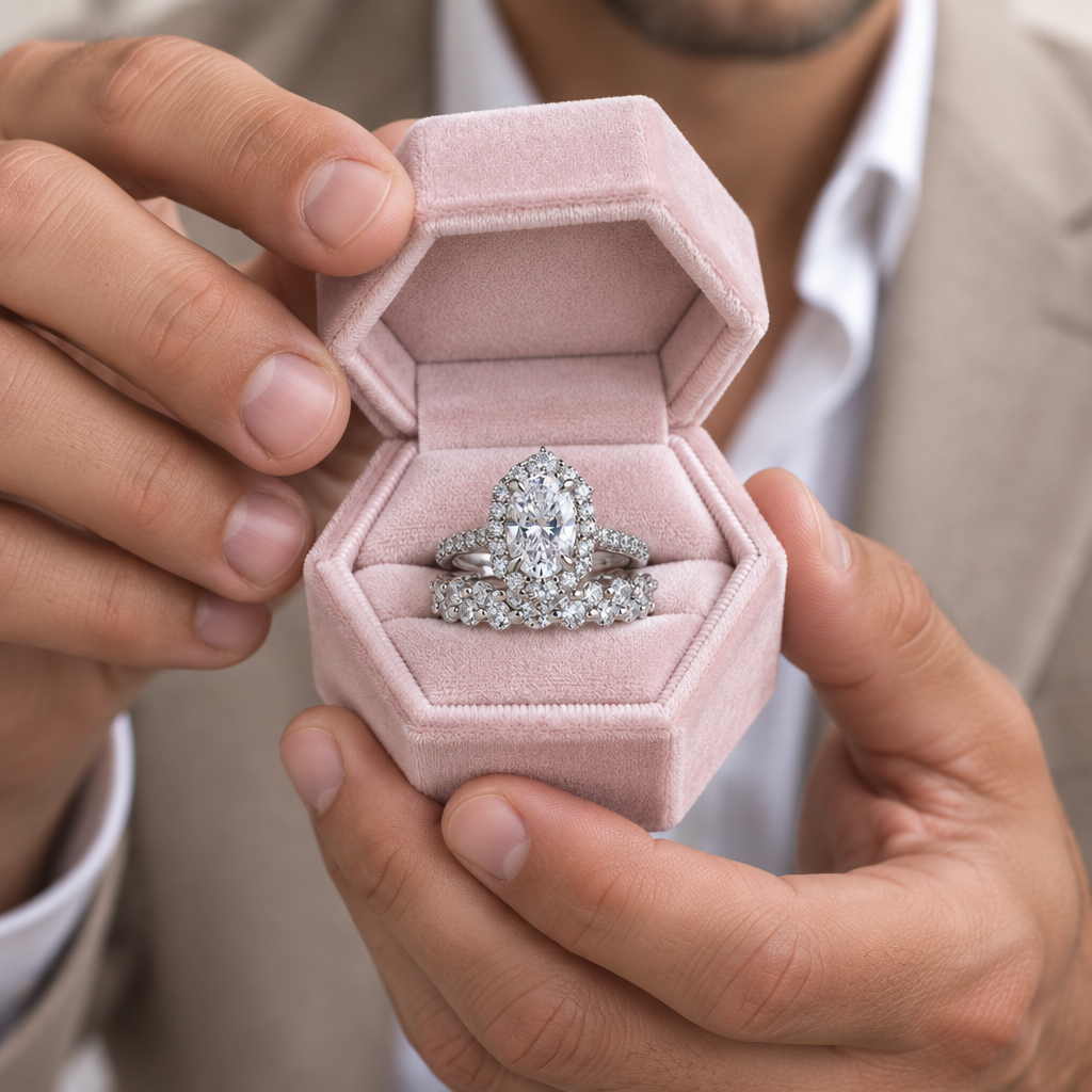 Exclusive Design Oval Cut 3-Pieces Wedding Ring Set