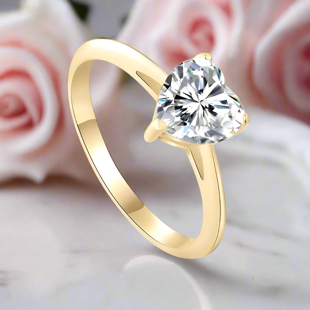 Exquisite 10k Yellow Gold Heart Diamond Solitaire Engagement Ring-Black Diamonds New York