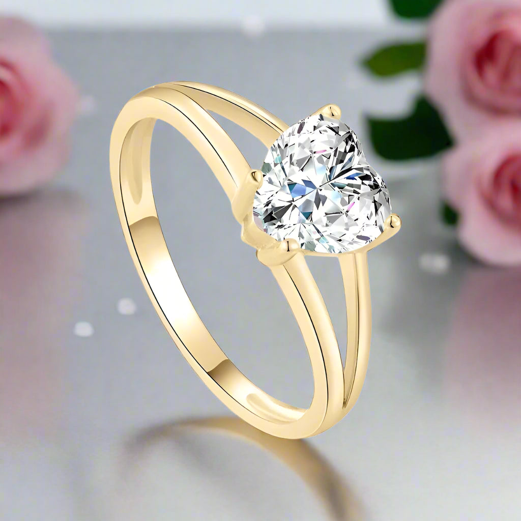 Exquisite 10k Yellow Gold Heart Diamond Solitaire Engagement Ring-Black Diamonds New York