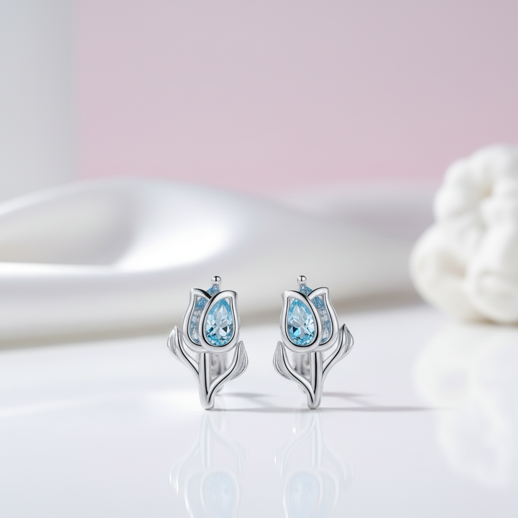 Exquisite Blue Spinel Tulip Stud Earrings-Black Diamonds New York