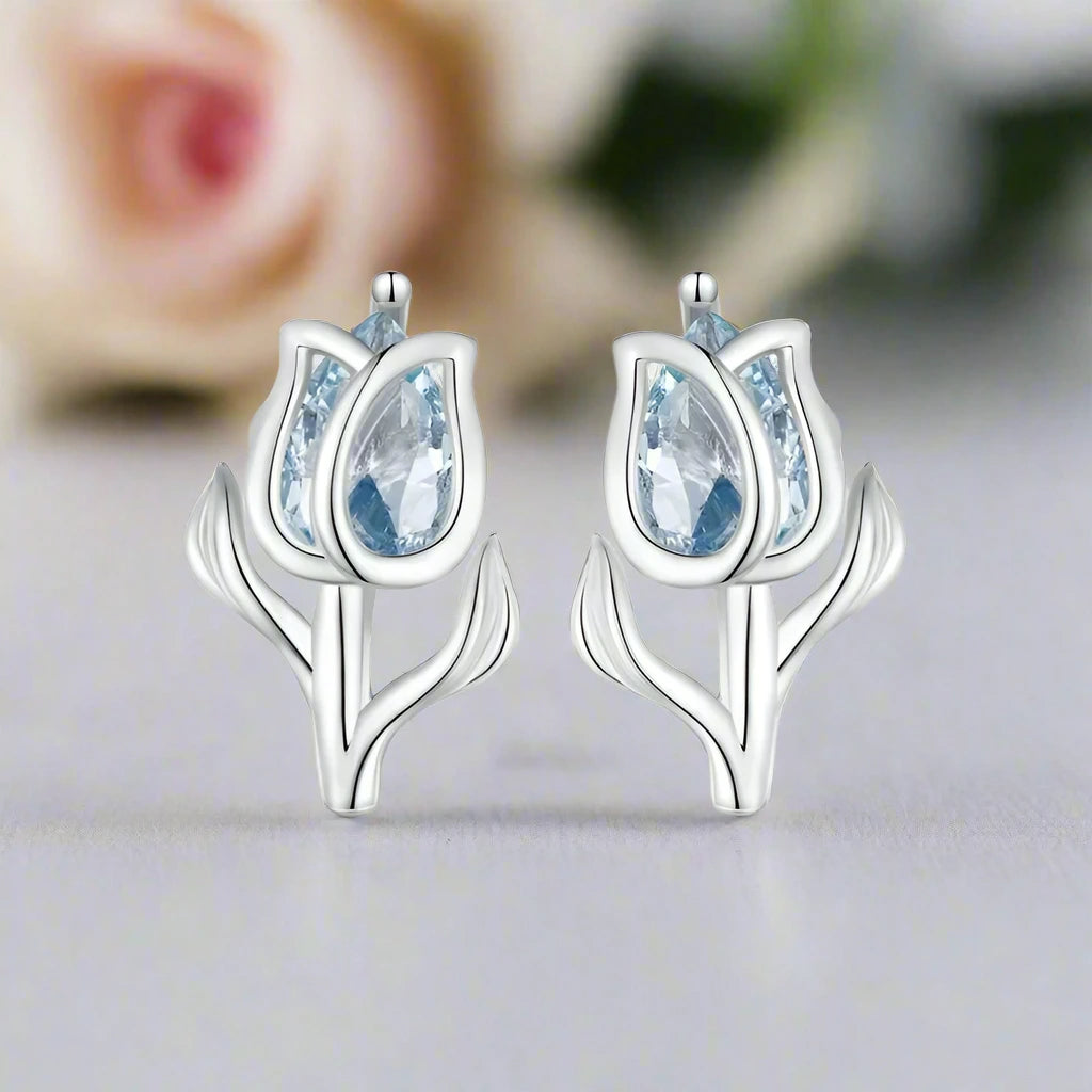 Exquisite Blue Spinel Tulip Stud Earrings-Black Diamonds New York
