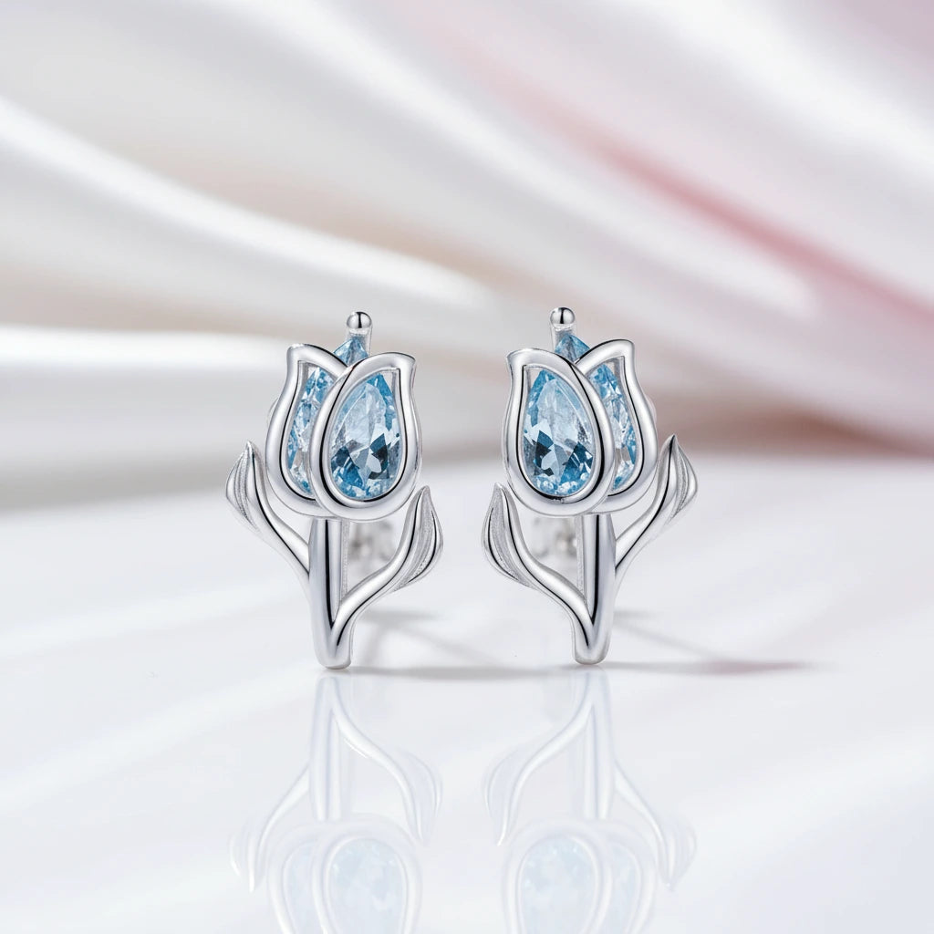 Exquisite Blue Spinel Tulip Stud Earrings-Black Diamonds New York