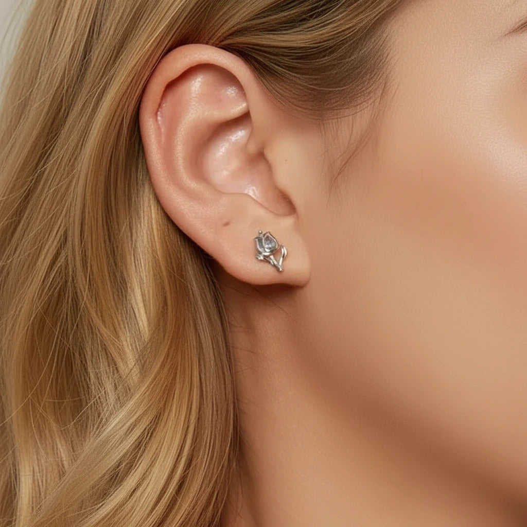 Exquisite Blue Spinel Tulip Stud Earrings-Black Diamonds New York