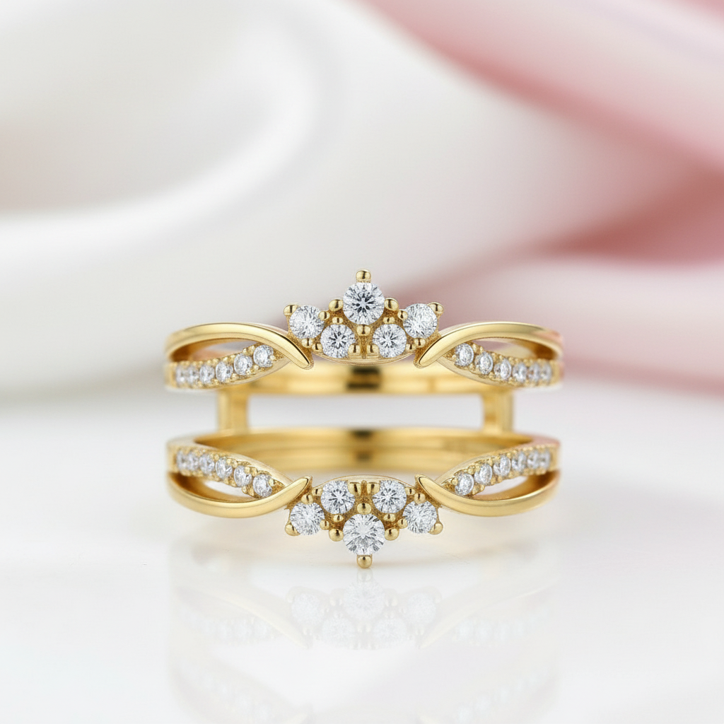 Exquisite Diamond Option Crown Enhancer Women's Wedding Band-Black Diamonds New York